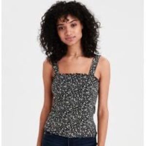 american eagle black flower tank top